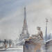 Painting Silhouettes de Paris by Khomyakova Liliya | Painting Figurative Landscapes Urban Architecture Watercolor