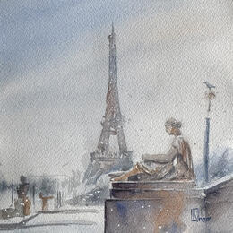 Painting Silhouettes de Paris by Khomyakova  Liliya  | Painting Figurative Watercolor Architecture, Landscapes, Pop icons, Urban
