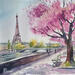Painting Printemps sur les quais by Khomyakova Liliya | Painting Figurative Landscapes Animals Watercolor