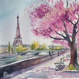 Painting Printemps sur les quais by Khomyakova  Liliya  | Painting Figurative Watercolor Animals, Landscapes, Pop icons
