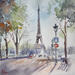Painting Balade parisienne by Khomyakova Liliya | Painting Figurative Landscapes Urban Animals Watercolor