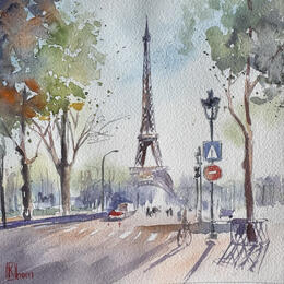 Painting Balade parisienne by Khomyakova  Liliya  | Painting Figurative Watercolor Animals, Landscapes, Pop icons, Urban