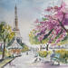 Painting Le carrousel de la tour Eiffel by Khomyakova Liliya | Painting Figurative Urban Nature Watercolor