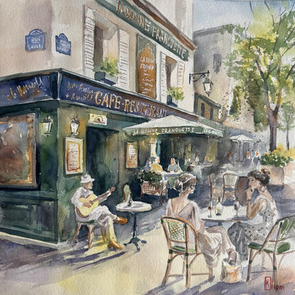 Painting La Bonne Franquette, Montmartre by Khomyakova Liliya | Painting Figurative Watercolor Architecture, Landscapes, Urban