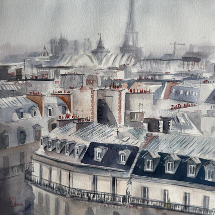 Gemälde Les toits de Paris von Khomyakova Liliya | Gemälde Figurativ Aquarell Architektur, Natur, Urban