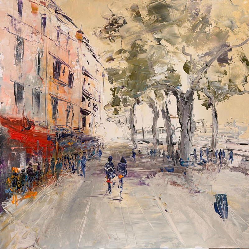 Painting Petite balade à deux by Raffin Christian | Painting Figurative Urban Oil