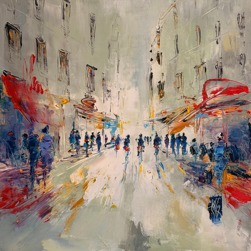 Painting Rue sans fin by Raffin Christian | Painting Figurative Urban Oil