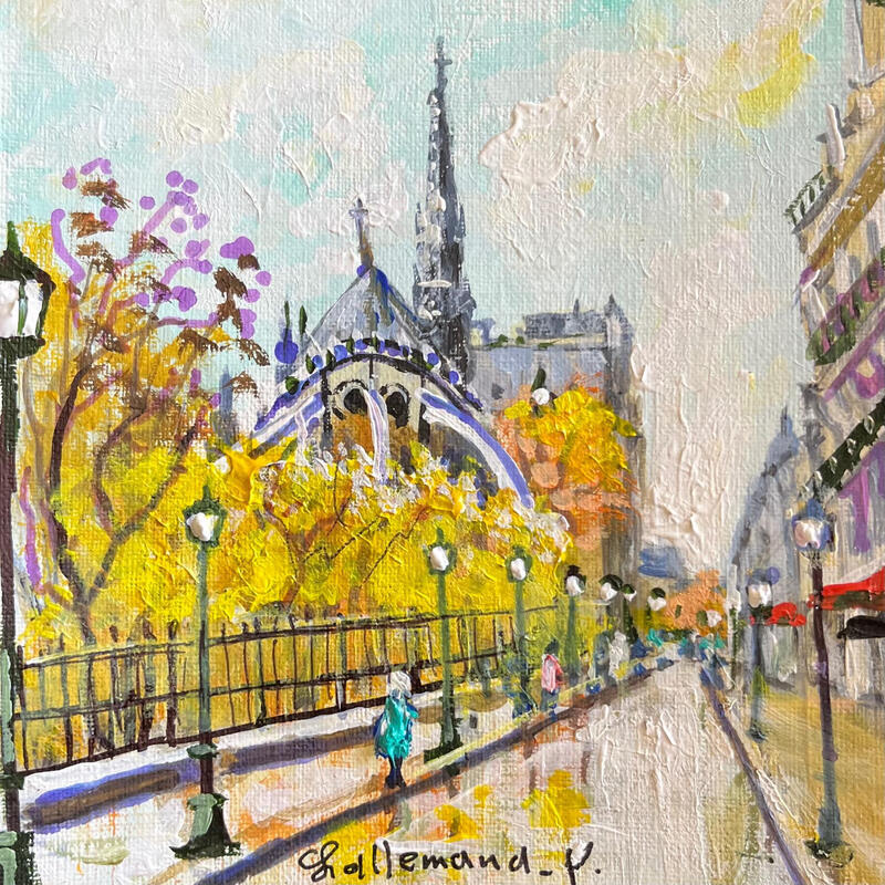 Painting Automne à Notre Dame de Paris by Lallemand Yves | Painting Figurative Urban Acrylic