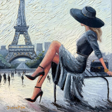 Painting La Belle Parisienne by Pigni Diana | Painting Figurative Oil Landscapes, Nature, Portrait