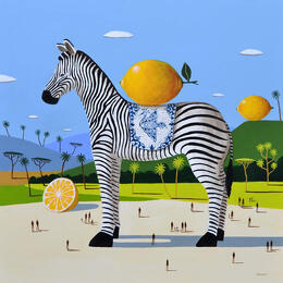 Peinture Zèbre aux citrons par Lionnet Pascal | Tableau Surréalisme Acrylique Animaux, Paysages, Scènes de vie
