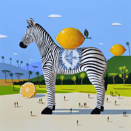 Peinture Zèbre aux citrons par Lionnet Pascal | Tableau Surréalisme Acrylique Animaux, Paysages, Scènes de vie
