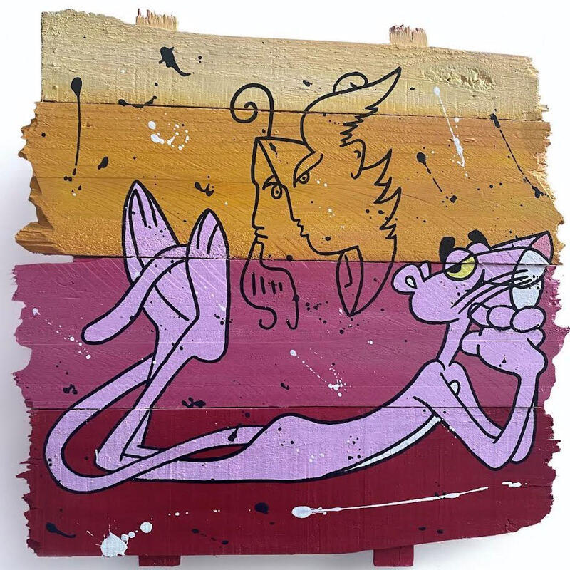 Peinture F4 La panthère et Cocteau par Marie G. | Tableau Pop-art Icones Pop Bois Acrylique