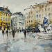 Peinture Lyon la place par Poumelin Richard | Tableau Figuratif Huile