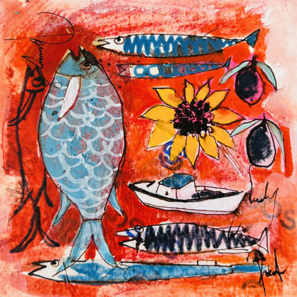 Painting Rouille et poissons by Colombo Cécile | Painting