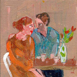 Painting Notre table habituelle, avec toi by Ral Lourdes | Painting Figurative Acrylic Life style
