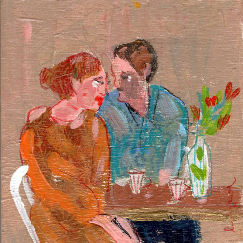 Painting Notre table habituelle, avec toi by Ral Lourdes | Painting Figurative Life style Acrylic