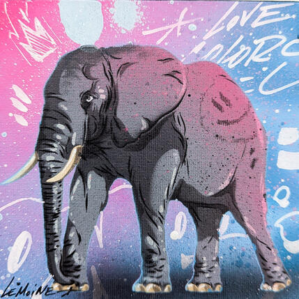 Gemälde Eléphant rose von Lemoine Mael | Gemälde Pop-Art Acryl, Graffiti Pop-Ikonen