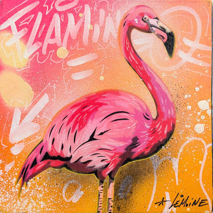 Gemälde Flamant rose von Lemoine Mael | Gemälde Pop-Art Acryl, Graffiti Pop-Ikonen