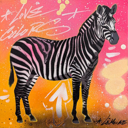 Gemälde Zèbre rose von Lemoine Mael | Gemälde Pop-Art Acryl, Graffiti Pop-Ikonen