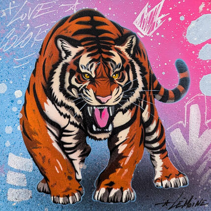 Gemälde Tigre NRV von Lemoine Mael | Gemälde Pop-Art Acryl, Graffiti Pop-Ikonen