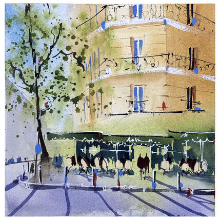 Gemälde Bistrot parisien von Bailly Kévin | Gemälde Figurativ Aquarell, Tinte Architektur, Pop-Ikonen, Urban