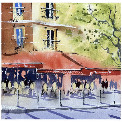 Gemälde Le café des philosophes von Bailly Kévin | Gemälde Figurativ Aquarell, Tinte Architektur, Pop-Ikonen, Urban