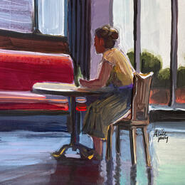 Gemälde Le Perrier von Alice Roy | Gemälde Figurativ Acryl Alltagsszenen