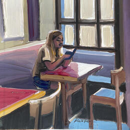 Gemälde Le roman  von Alice Roy | Gemälde Figurativ Acryl Alltagsszenen