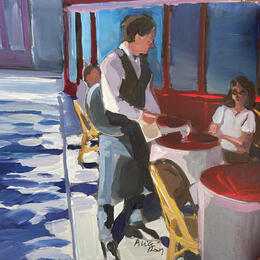 Gemälde Garçon de café  von Alice Roy | Gemälde Figurativ Acryl Alltagsszenen