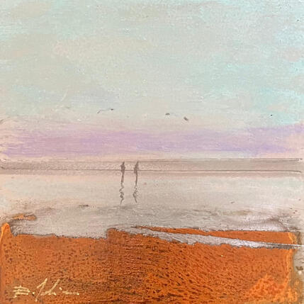 Painting Couple à la plage  by Mahieu Bertrand | Painting Figurative Metal Landscapes