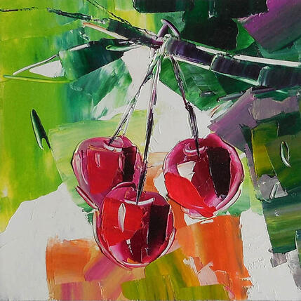 Painting Cherry branch by Lunetskaya Elena | Painting Figurative Cardboard, Oil Landscapes, Minimalist, Nature