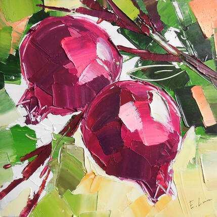 Painting Pomegranate branch by Lunetskaya Elena | Painting Figurative Oil Landscapes, Minimalist, Nature