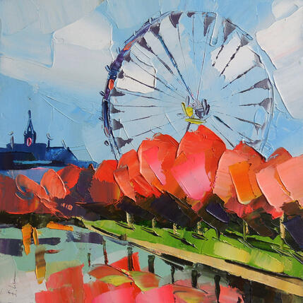 Painting La Grande Roue de Montréal by Lunetskaya Elena | Painting Figurative Oil Landscapes, Pop icons, Urban