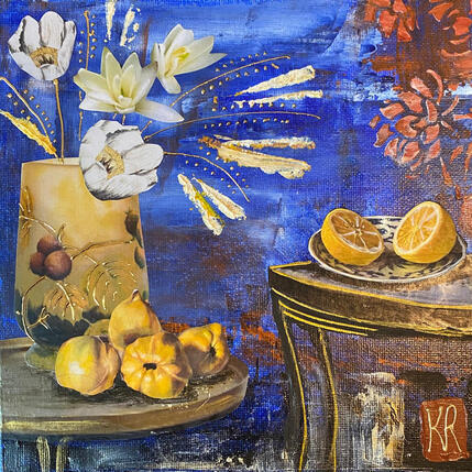 Painting Bleu comme toi by Romanelli Karine | Painting Figurative Acrylic, Gluing Still-life