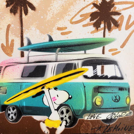 Painting Surfing With Snoopy by Lemoine Mael | Painting