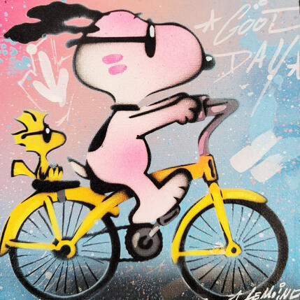 Painting Snoopy Rides The Bike by Lemoine Mael | Painting