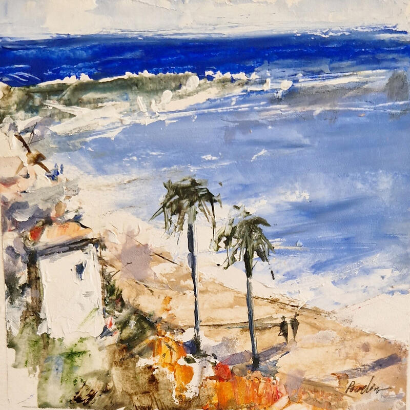Painting la plage des palmiers by Poumelin Richard | Painting Figurative Landscapes Oil