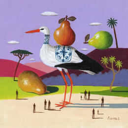 Painting Cigogne aux poires by Lionnet Pascal | Painting
