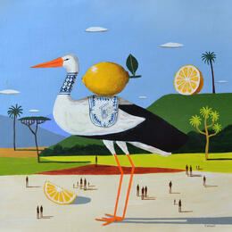 Painting Cigogne aux citrons by Lionnet Pascal | Painting