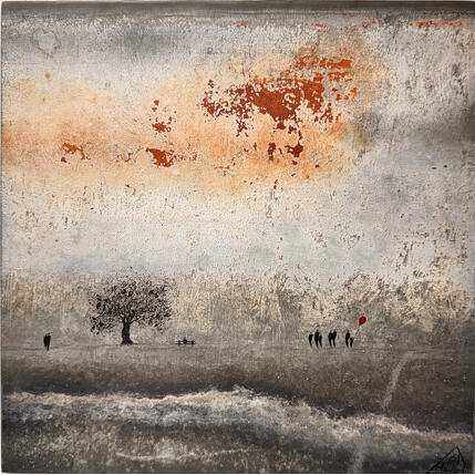 Painting Leïa by Manconi Gil | Painting Subject matter Metal, Upcycling Landscapes
