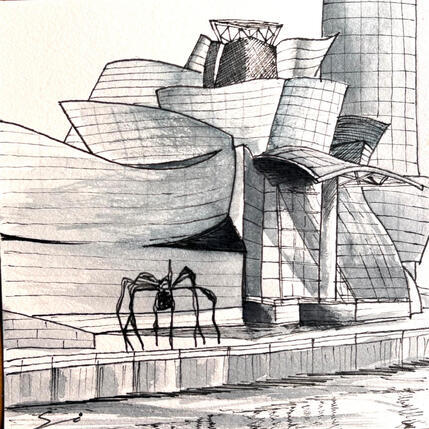 Gemälde SOIDER von Mestres Sergi | Gemälde Figurativ Acryl Architektur, Landschaften