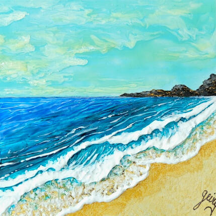 Painting A LA LISIERE DU BLEU by Geiry | Painting Subject matter Marble powder, Pigments Landscapes, Marine