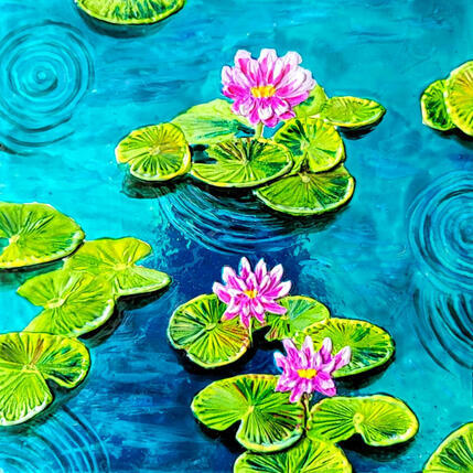 Painting ECLATS DE LOTUS by Geiry | Painting Subject matter Marble powder, Pigments, Wood Landscapes, Marine, Nature