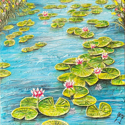 Painting La traversée des fleurs by Geiry | Painting Subject matter Marble powder, Pigments, Wood Landscapes, Marine, Nature