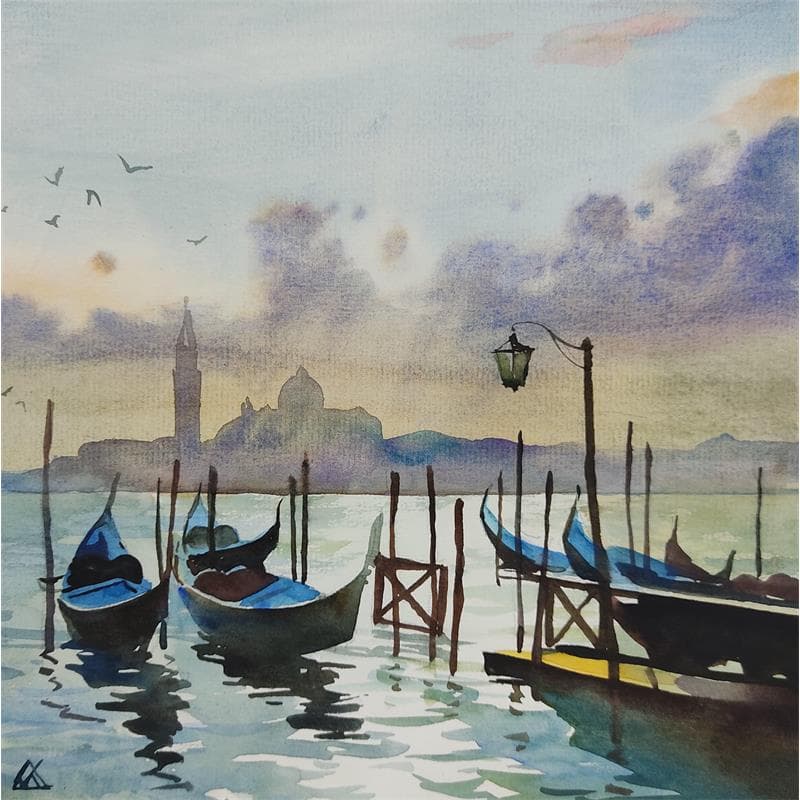 Peinture Venice - J16 par Khodakivskyi Vasily | Tableau Figuratif Urbain Aquarelle