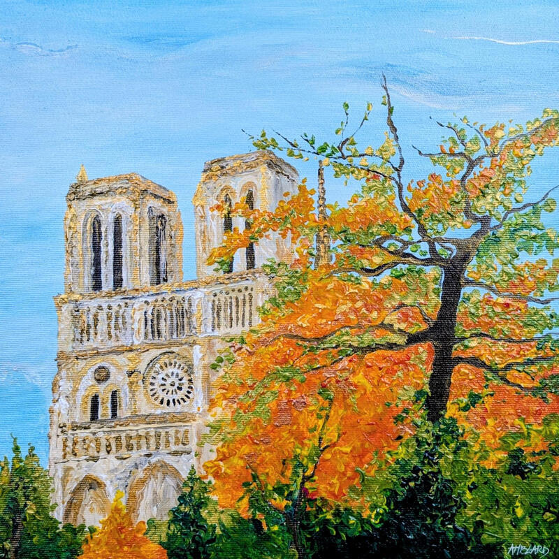 Peinture Notre Dame en automne par Amblard Florence | Tableau Paysages Nature Acrylique