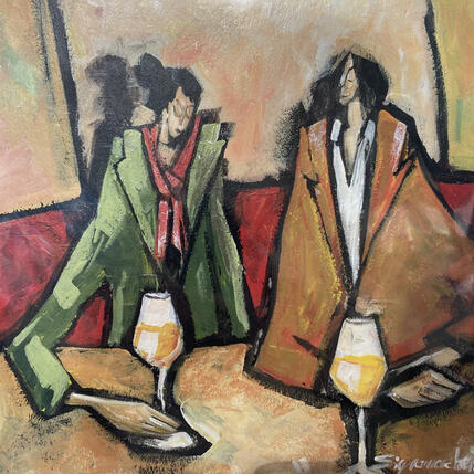 Gemälde La rencontre von Signamarcheix Bernard | Gemälde Naive Kunst Acryl, Pastell, Tinte Pop-Ikonen