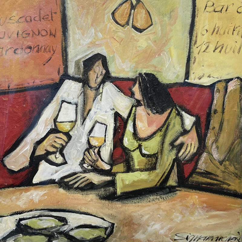Painting Muscadet et huitres by Signamarcheix Bernard | Painting Naive art Acrylic Ink Pastel