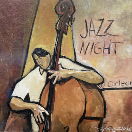 Painting Jazz night by Signamarcheix Bernard | Painting Naive art Acrylic, Ink, Pastel