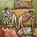 Gemälde Thé entre copines  von Signamarcheix Bernard | Gemälde Naive Kunst Acryl Tinte Pastell